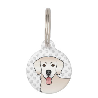 Happy English Cream Golden Retriever Head And Paws Pet ID Tag