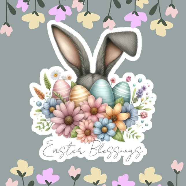Happy Ester Blessings Grey Bunny Ears Cute  Sticker (Creator Uploaded)