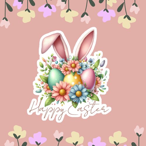 Happy Ester Blessings Pink Bunny Ears Cute  Sticker