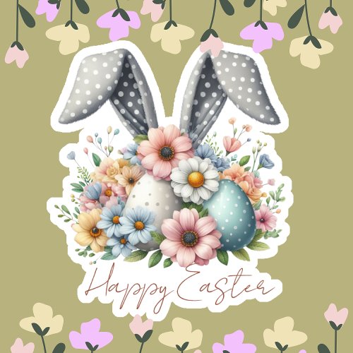 Happy Ester Family Name Bunny Ears Vintage Sticker