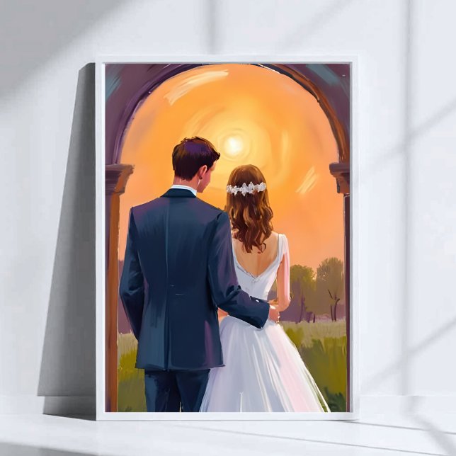 Happy Ever After Bride & Groom Watercolor Wedding Poster (Creator Uploaded)