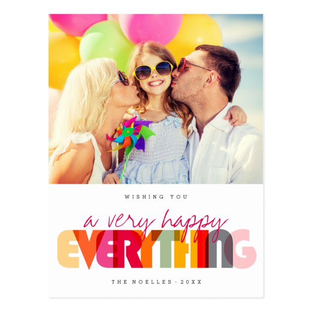 Happy Everything Colorful Holiday Photo Postcard