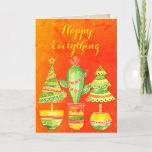 "Happy Everything" Colorful Modern Tree Watercolor Holiday Card