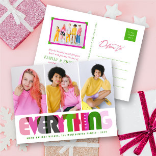 Happy Everything Colorful Typography Modern Photo Holiday Postcard