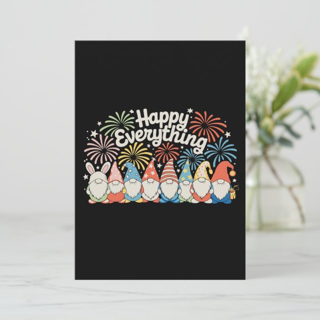 Happy Everything Gnomes All Year Every Holiday Card (Standing Front)