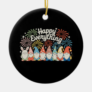 Happy Everything Gnomes All Year Every Holiday Ceramic Ornament