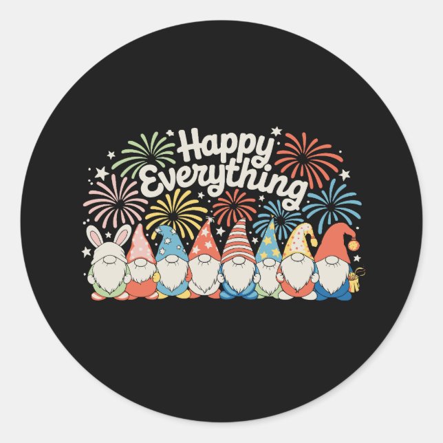 Happy Everything Gnomes All Year Every Holiday Classic Round Sticker (Front)