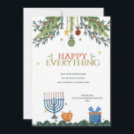 Happy Everything Holiday Greeting Card<br><div class="desc">One holiday card for everyone featuring Christmas ornaments ganging from pine branches, a menorah, dreidels and a present. (Vector created by freepik - www.freepik.com). The card is easy to customize with your wording, font, font color, paper shape and choice of paper type. Not exactly what you're looking for? All our...</div>