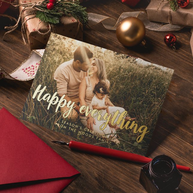 Happy everything Modern photo Foil Holiday Card (Creator Uploaded)