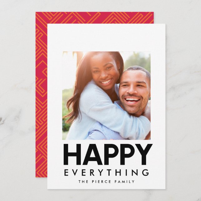 Happy Everything Modern Square Photo Holiday Card (Front/Back)
