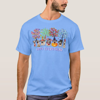 Happy Everything pug dog Seasons All Year Tree lov T-Shirt
