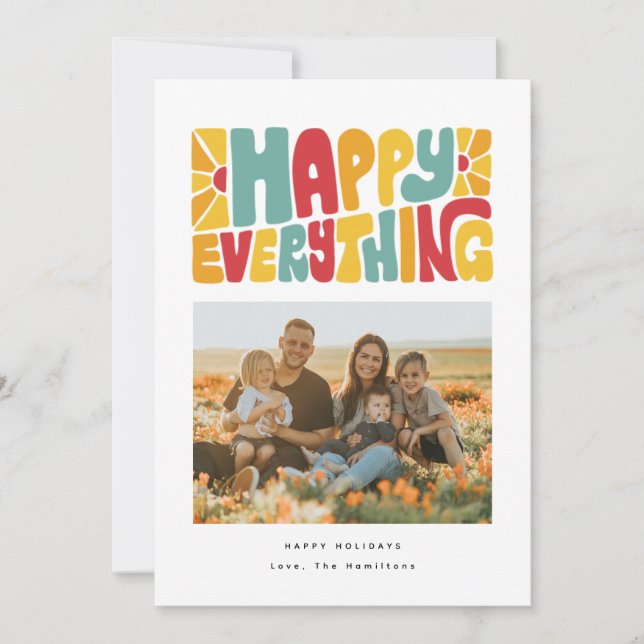 Happy Everything Retro Bubble Letters Photo Card (Front)
