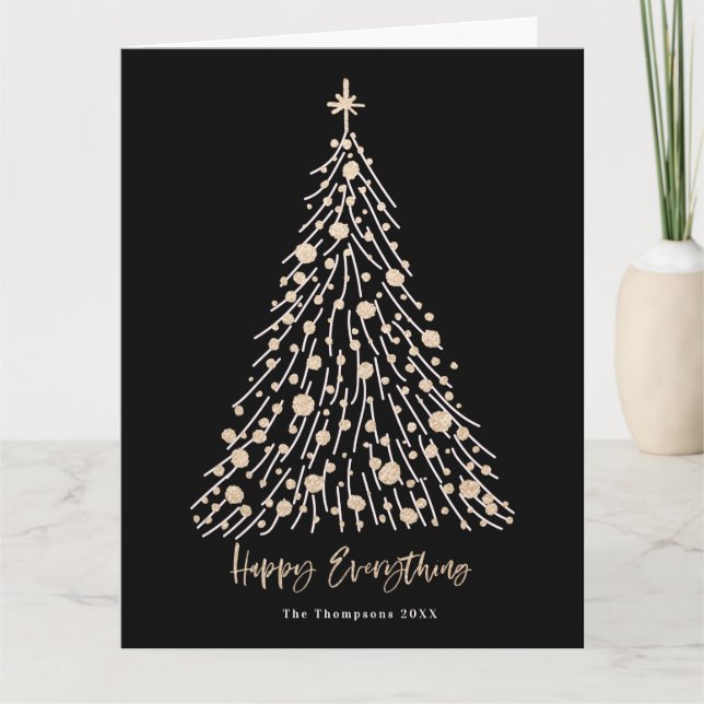 Happy Everything Script Golden Christmas tree Card (Front)