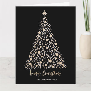 Happy Everything Script Golden Christmas tree Card