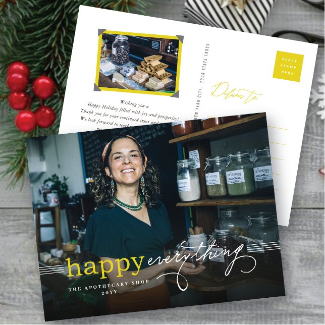 Happy Everything Simple Typography Photo Business Holiday Postcard (Creator Uploaded)