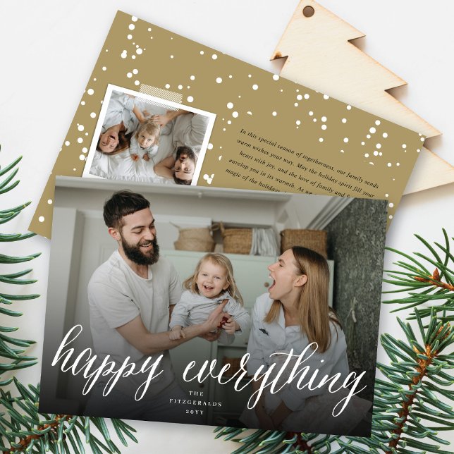 Happy Everything Simple White Script Photo Modern Holiday Card (Creator Uploaded)
