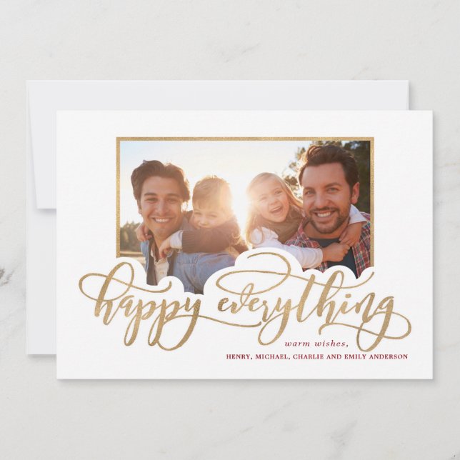 Happy Everything Whimsy Gold Script Holiday Photo (Front)