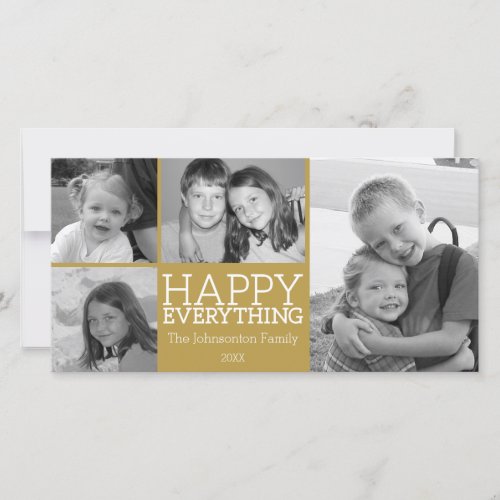 Happy Everything with 4 photo collage _ Gold Holiday Card