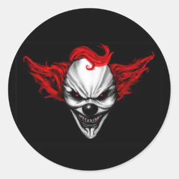 Happy Evil Clown Red Hair Classic Round Sticker by DevilsGateway at Zazzle