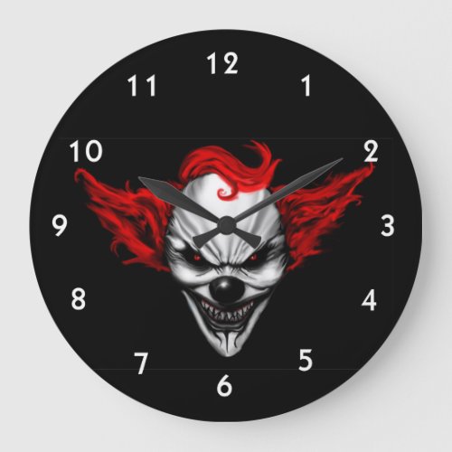 Happy Evil Clown Red Hair Large Clock