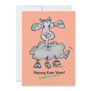 Happy Ewe Year! It wool be good Cartoon Sheep  Holiday Card