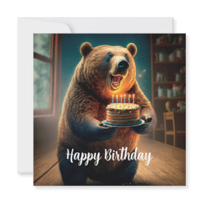 Happy excited bear Birthday Card