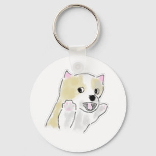 Happy Excited Puppy With Paws Up Keychain