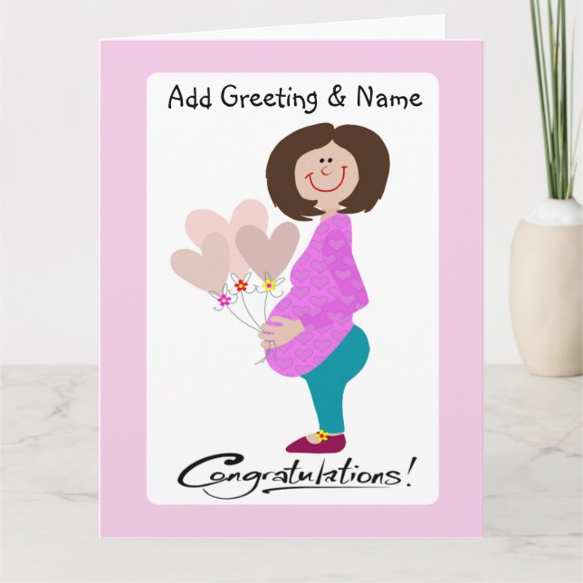 Happy Expectant Mom Holding Balloons Card (Front)