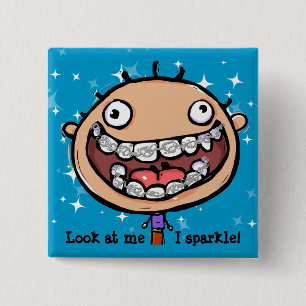 Happy face. Braces. Orthodontist. Customizable Pinback Button