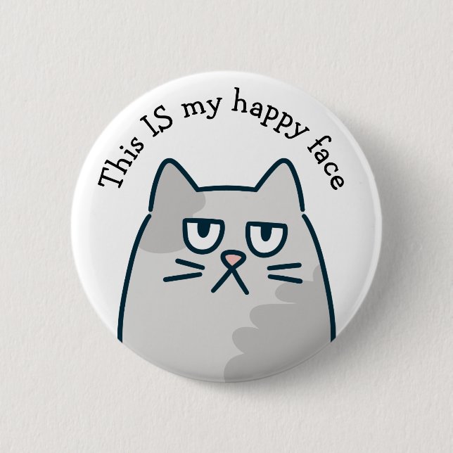 Happy Face Cat Button (Front)