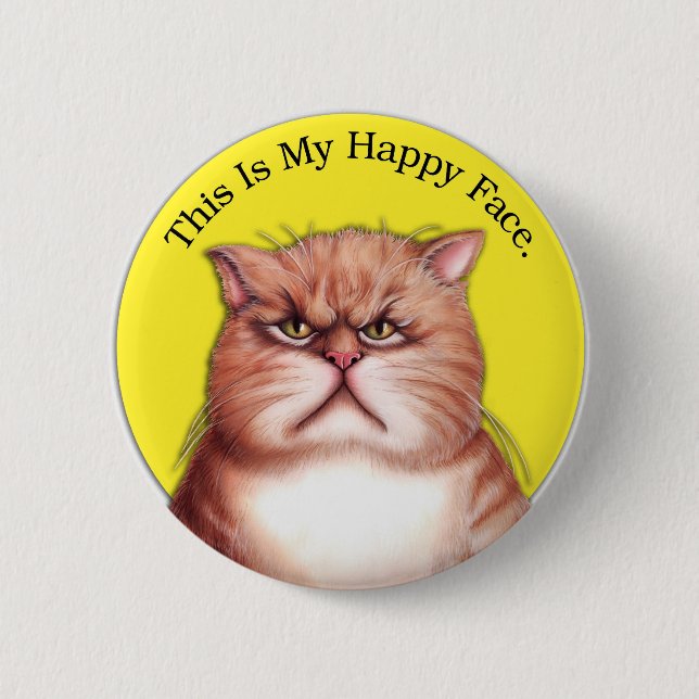 Happy Face cat Pinback Button (Front)