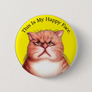 Happy Face cat Pinback Button