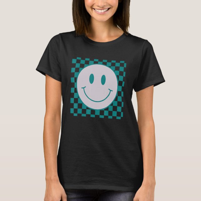 Happy Face Checkered Pattern Smile Face Meme 1 T-Shirt (Front)