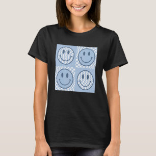 Happy Face Checkered Pattern Smile Face Meme Trend T-Shirt