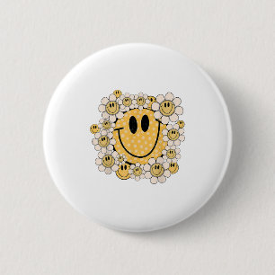 Happy Face Daisy Flower Preppy Aesthetic Smile Fac Button