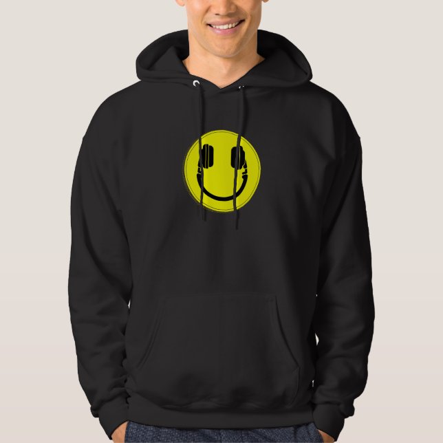 happy face dj headphones edm music hoodie (Front)
