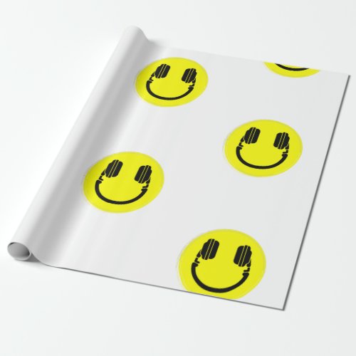 happy face dj headphones edm music wrapping paper