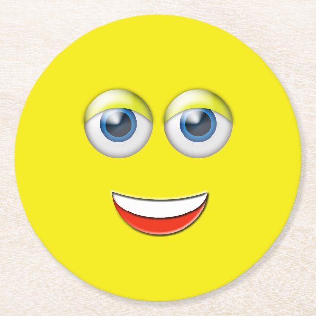 Happy Face Emoji Round Paper Coaster (Front)