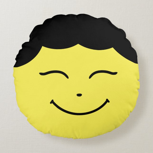 Happy Face Emoji - Round Pillow (Front)