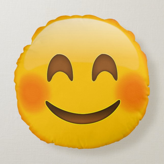 Happy Face Emoji Round Pillow (Front)