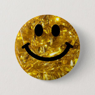 Happy Face Faux Sparkly Gold Bling - Matte sparkle Button