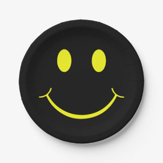Happy Face Graphic | Black Yellow Paper Plates