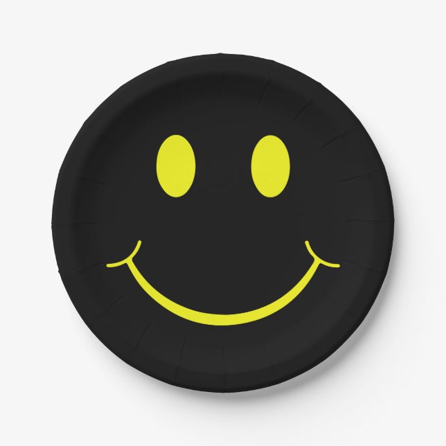 Happy Face Graphic | Black Yellow Paper Plates (Front)