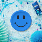 Happy Face Graphic | Neon Blue Paper Plates (Party)