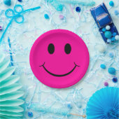 Happy Face Graphic | Neon Pink Paper Plates (Party)