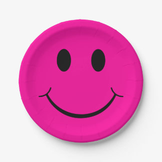 Happy Face Graphic | Neon Pink Paper Plates