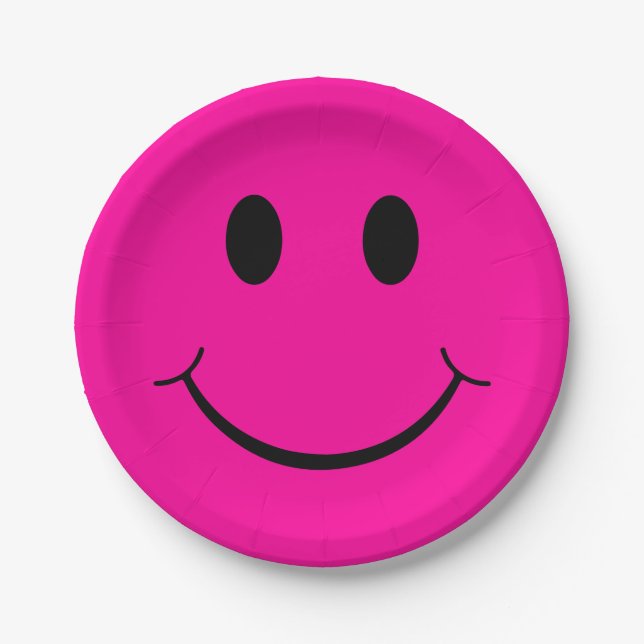 Happy Face Graphic | Neon Pink Paper Plates (Front)