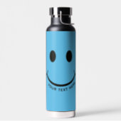 Happy Face Graphic Personalize Blue Water Bottle (Left)