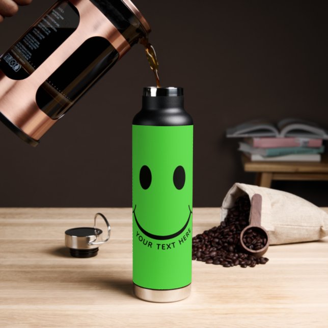 Happy Face Graphic Personalize Green Water Bottle (Insitu (Coffee))