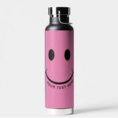 Happy Face Graphic Personalize Pink Water Bottle (Left)